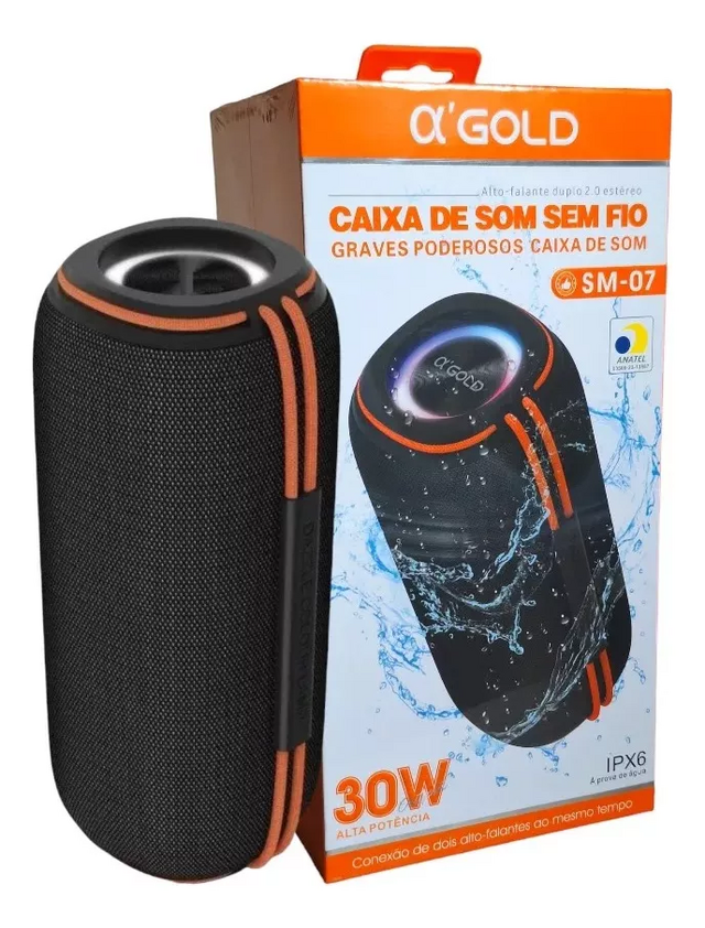 Caixa de som A'Gold 30W SM-07 IPX6