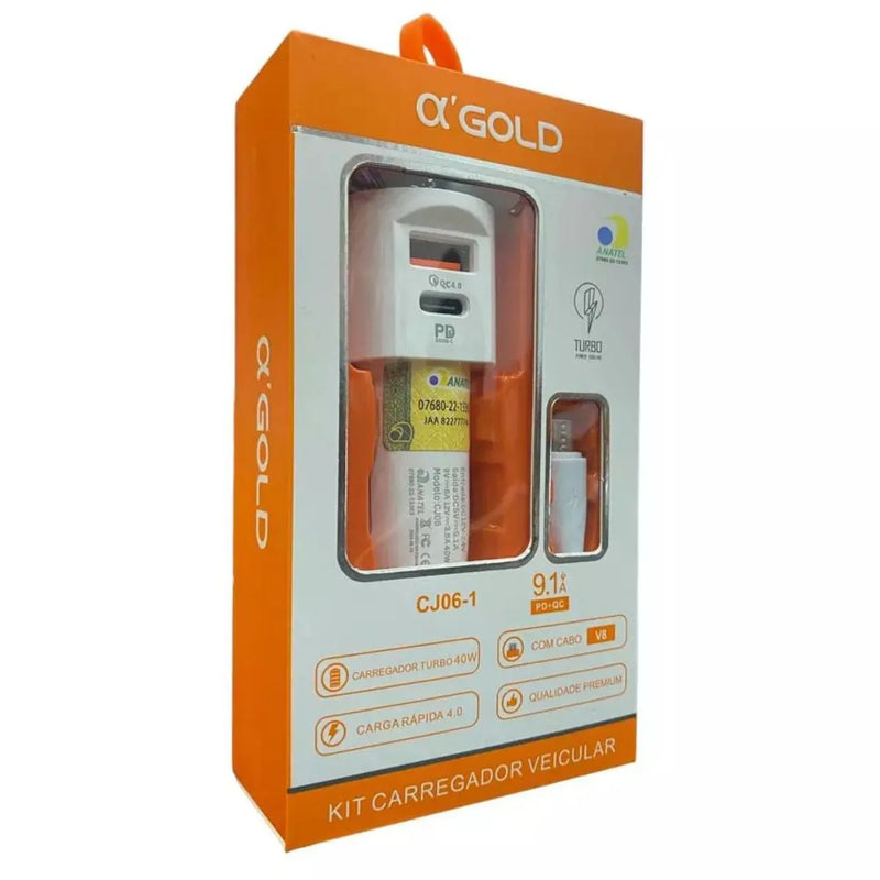 Carregador Veicular Micro Usb V8 9.1A 40w CJ06-1 A'Gold